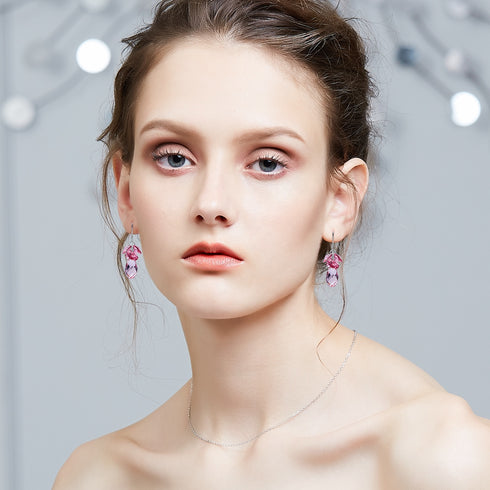 Fabulous Drops! (Party Pink) - Sterling Silver (Chandi) S925 Earrings! - Embellished with Genuine European Crystals! - Free Box Packaging!